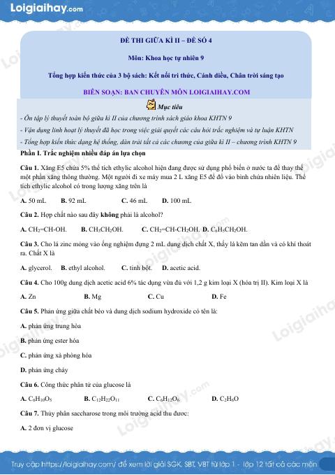 Đề thi giữa kì 2 KHTN 9 Kết nối tri thức - Đề số 4